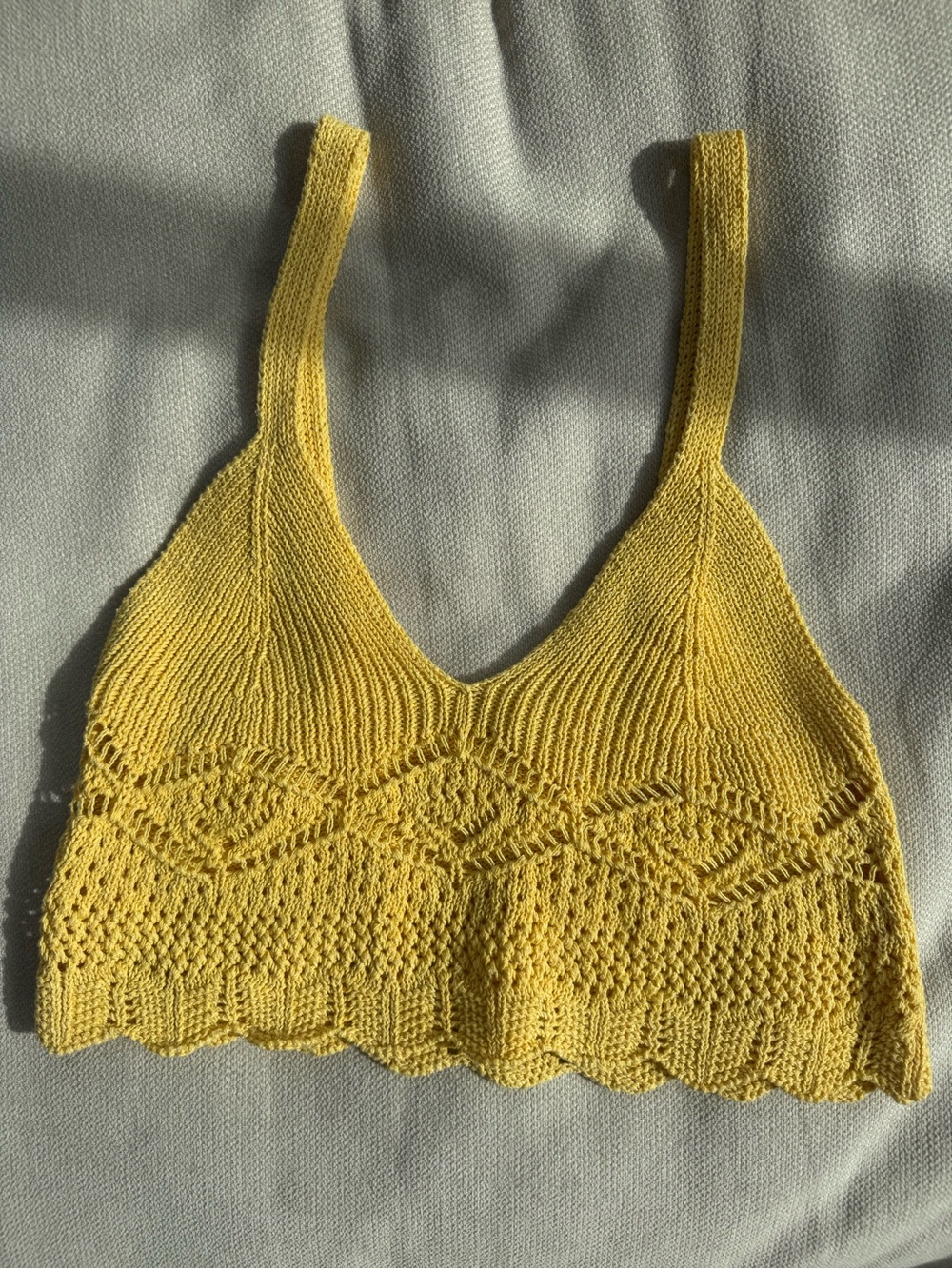 Zara Mustard Yellow Pointelle Knit Crop Tank, Size S